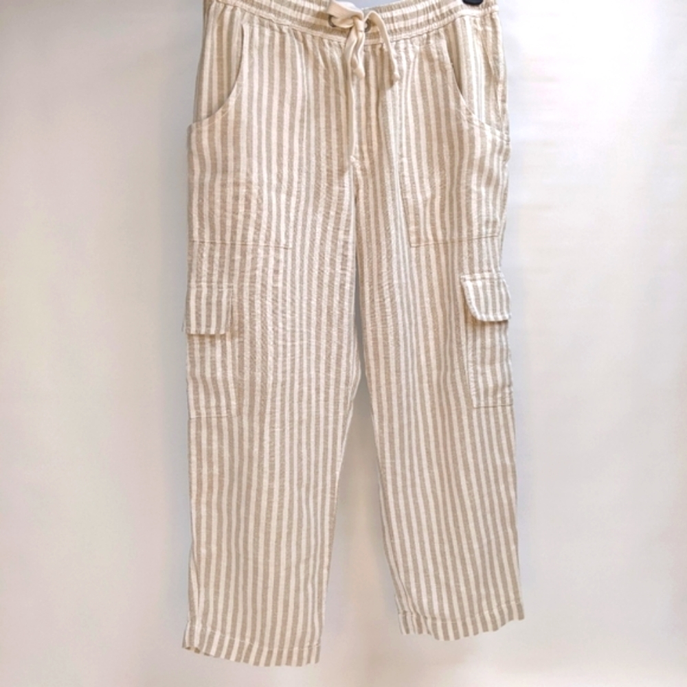 Sanctuary/Anthropologie Linen& Cotton blend pant. Cream and Tan stripe S…